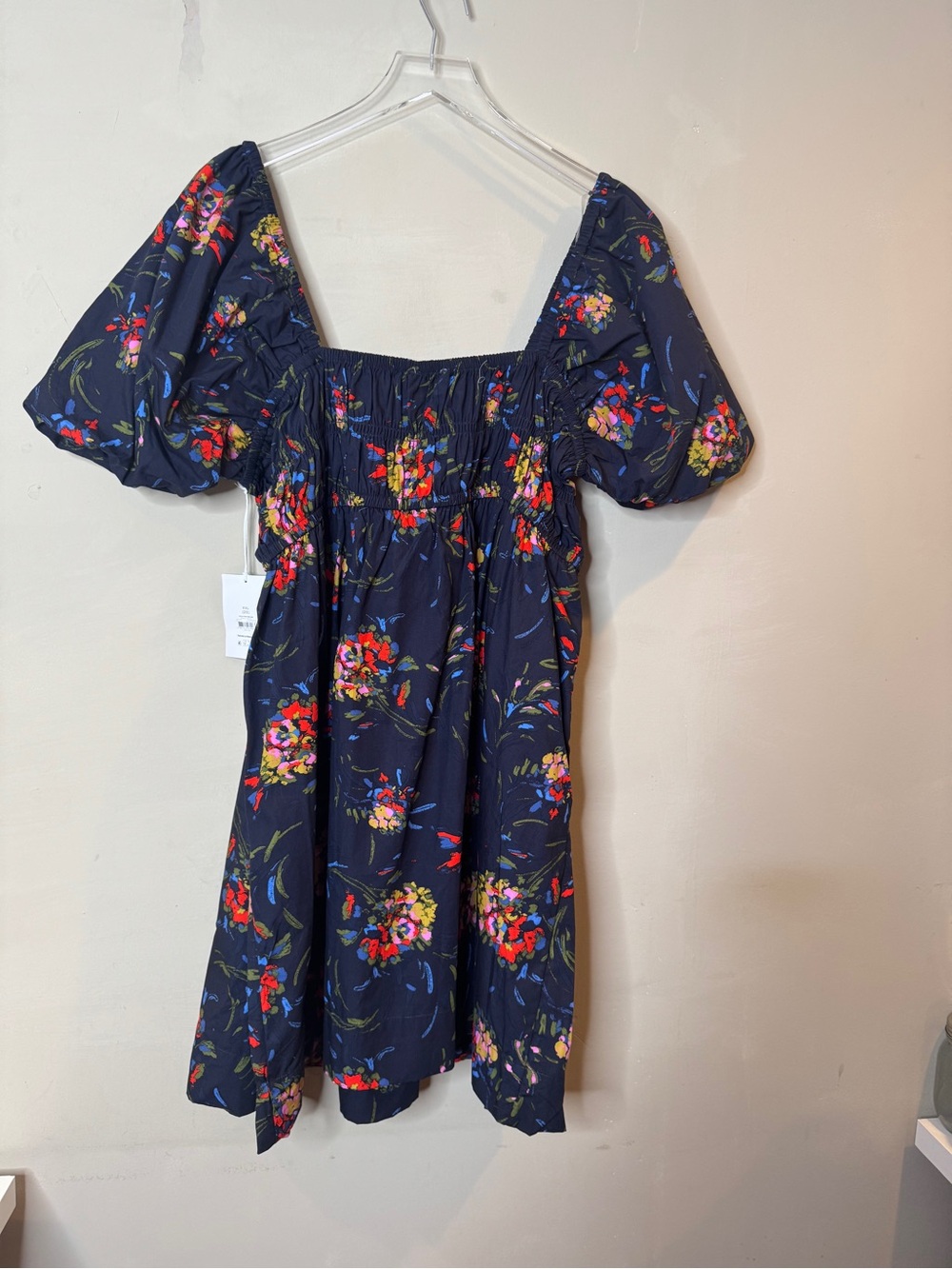 NWT Free Assembly Navy Floral Smocked Puff Sleeve Mini Dress XXL (20) 100% Cotto - Picture 5 of 10